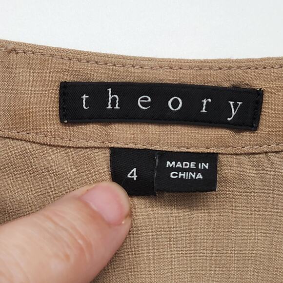 Theory | Helda Linen-Blend Tan Minimalist Tunic Mini Dress Women's 4 - Picture 3 of 9